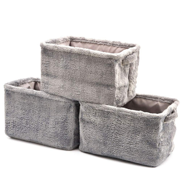 Plush Fabric Storage Bins 3 Pack / Fuzzy Gray