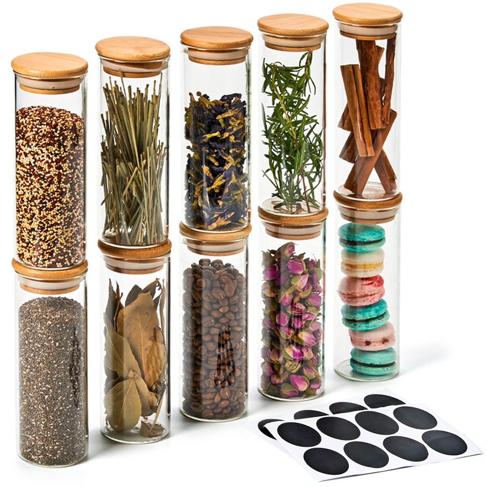 Spice Jar Set, Glass Spice Jars, Bamboo Lid Jars, Spice Organizer