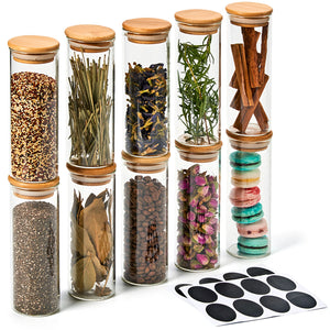 Spice Jars With Labels, Glass Spice Jars With Bamboo Lids